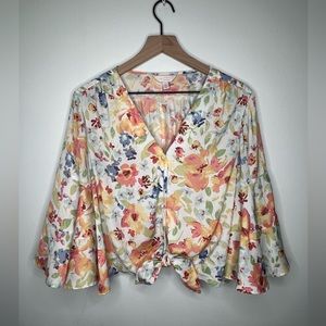 Lauren Conrad floral button front flutter sleeves blouse top size XL
